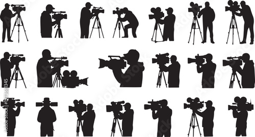 Silhouettes of photographers and cameramen at work in studio