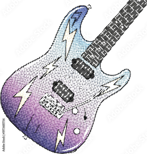Electric guitar music instrument pop art vector sticker icon rock band sound play