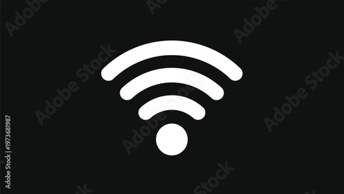 Simple white wireless internet connection signal icon isolated on a black background representing modern connectivity and network technology systems.