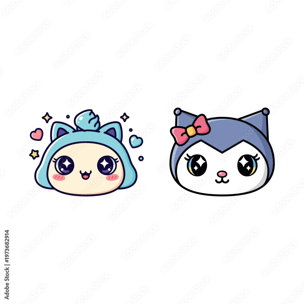 Fototapeta premium Cute cartoon cat characters faces.