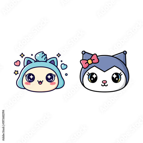 Cute cartoon cat characters faces.