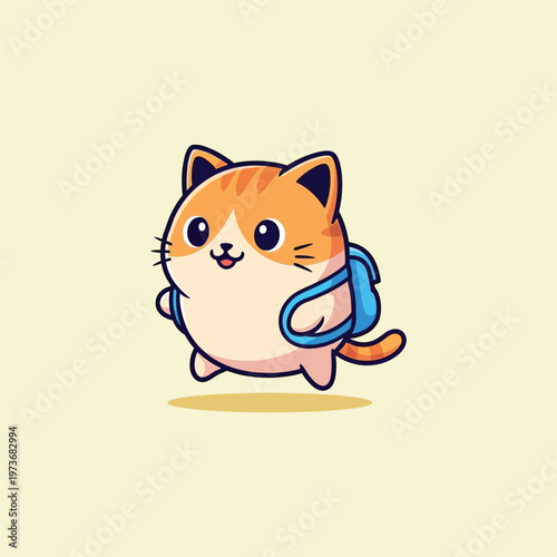 Cartoon orange cat with backpack.