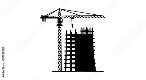 construction site with a tower crane and a building under development symbolizing progress and industrial growth