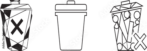 minimal garbage bin outline icons