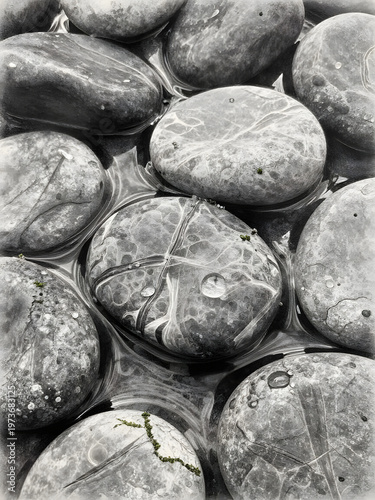 Riverbed Wet Stones