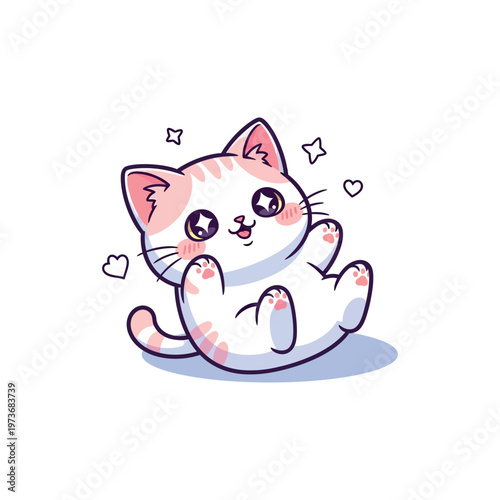 Cute White and Pink Cartoon Cat.