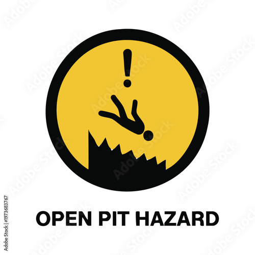 Open pit hazard warning sign for construction safety.