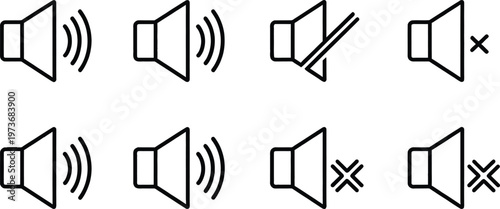 Speaker volume control icons a collection of black and white line art illustrations