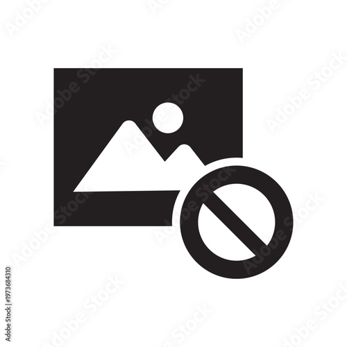 Black image not available icon isolated on white simple representation. No photo icon
