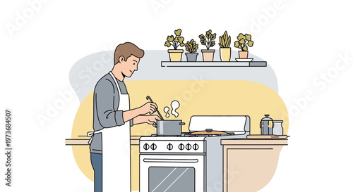 Man cooking in a modern kitchen, healthy food preparation, home cooking, domestic life