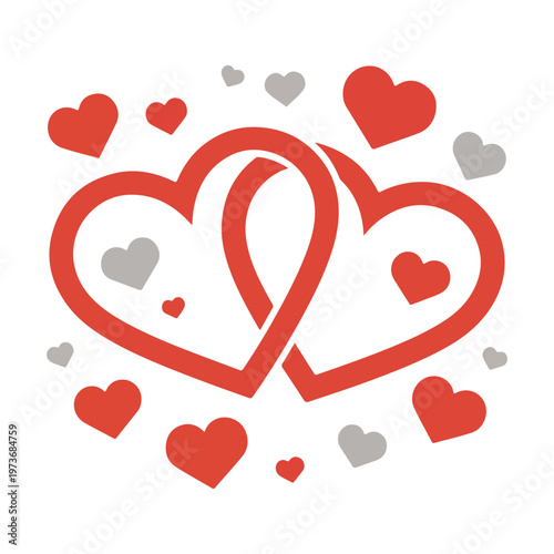 Elegant interlocking hearts icon with scattered smaller hearts for romantic designs