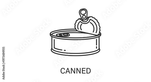 canned food vector icon showing an open can with a pull tab lid representing preserved groceries and household items