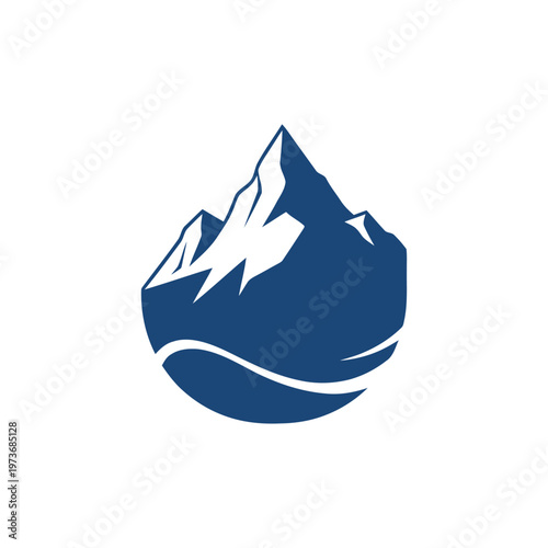 Majestic mountain peak silhouette symbolizing adventure and nature's grandeur, set within a circular emblem