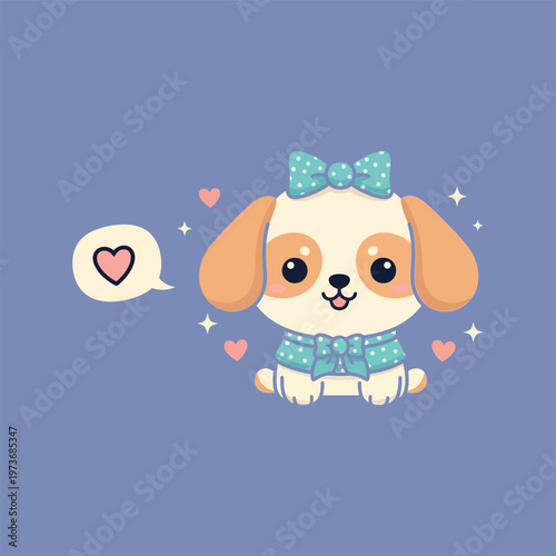 Cute Cartoon Dog with Bow.