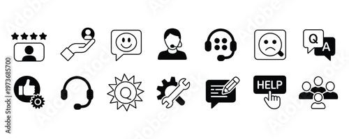Customer service support icons set with people chat help and feedback symbols