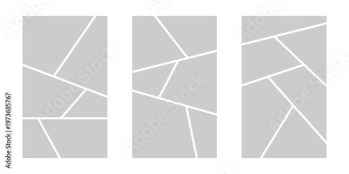 Image collage layout template. Grey mosaic mood board grid collection. Picture frame set. Photo album idea for banner, poster, comic page, flyer, brochure, booklet, memory wall design. Vector pack