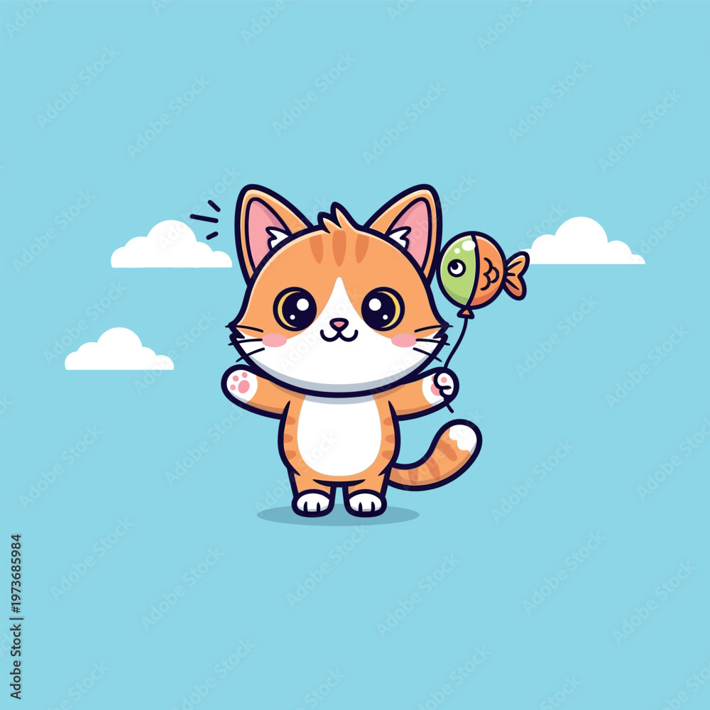 Fototapeta premium Cute Orange Cartoon Cat Playing Toy.