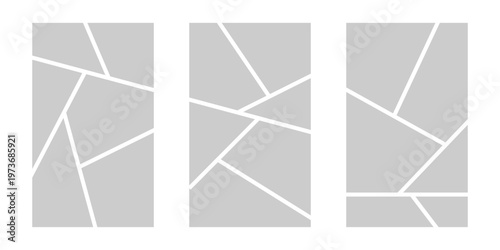 Image collage layout template. Grey mosaic mood board grid collection. Picture frame set. Photo album idea for banner, poster, comic page, flyer, brochure, booklet, memory wall design. Vector pack