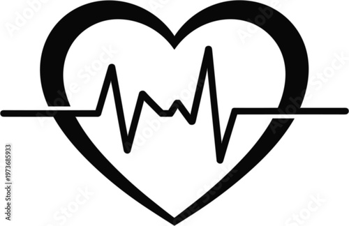 Black and white heart with heartbeat line