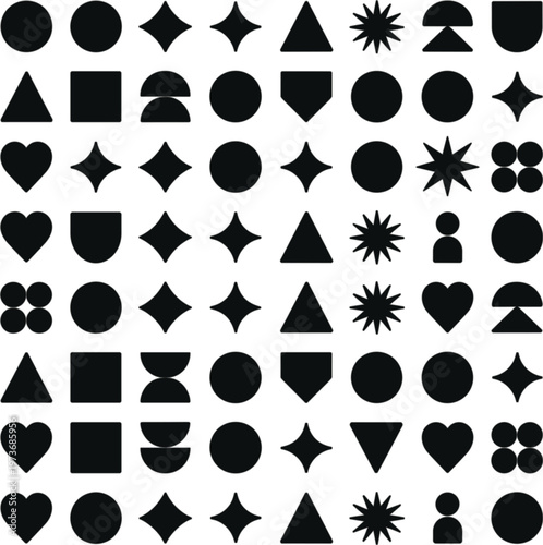 Black and white geometric pattern with various shapes