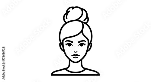 simple line art of a young womans face featuring a neat bun perfect as a user avatar or profile picture for modern digital applications
