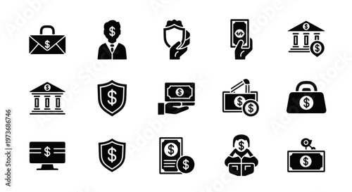 Financial Security Icons for Banking Investment and Insurance Concepts