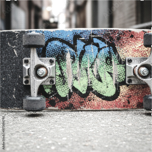 Retro pop art skateboard vector graphic isolated for urban street wear print