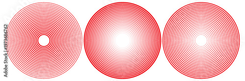 Pain red circles. Pain localization sign and pain pointings. Red rings. Sonar waves. Set of radar icons. Symbols for medical design. Vector illustration.