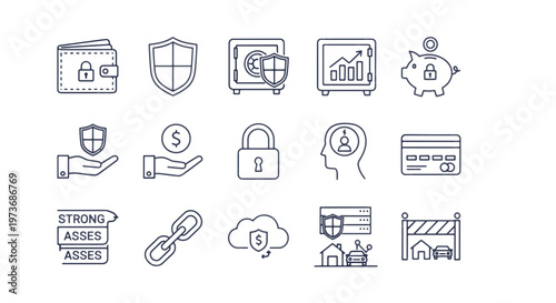 Financial Security Icons Representing Protection and Savings