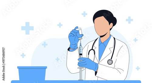 Doctor preparing vaccine injection with syringe and vial, medical healthcare concept