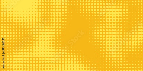 Yellow Halftone Dotted Gradient Background With Retro Comic Texture.
