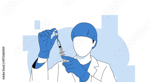 Doctor Preparing Vaccine Injection with Syringe and Vial, Medical Healthcare Concept