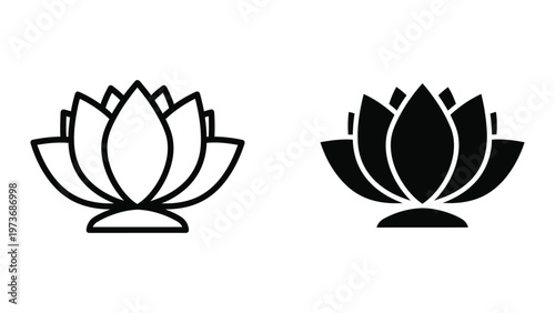 Contrast between outline and filled lotus flower symbols on a plain background