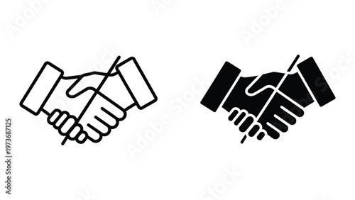 Two contrasting handshake icons representing agreement and digital interaction