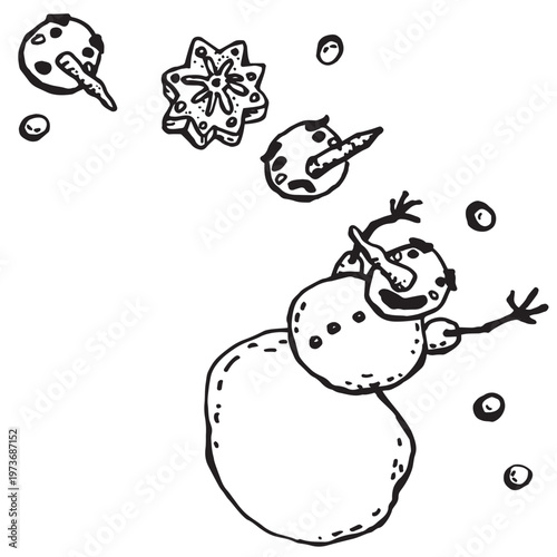 A cheerful snowman with an interchangeable head