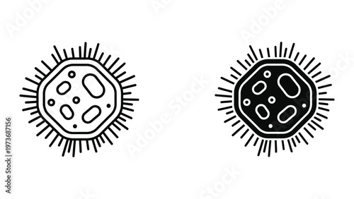 Illustration comparing a light and dark version of a spiky virus structure