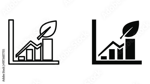 Comparison of growth trends between two different scenarios with leaf icons