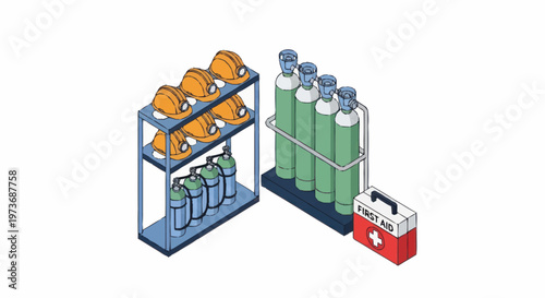 Safety equipment and supplies for industrial work site.
