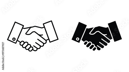 Two contrasting handshake illustrations depicting formal and informal agreements