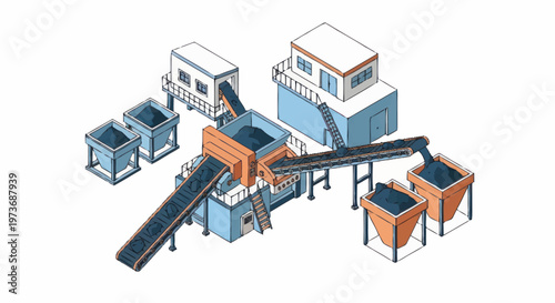 Industrial Recycling Plant Machinery and Equipment Illustration.