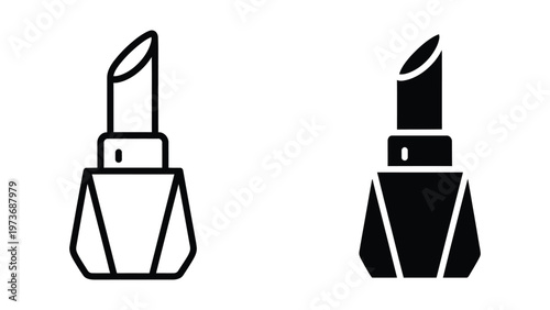 Contrast between classic and modern lipstick bottle designs in black and white icons