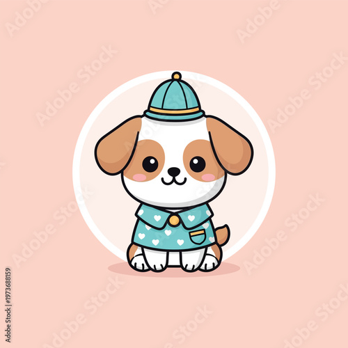 Cute Cartoon Dog Wearing Clothes.