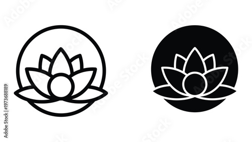 Contrasting lotus flower symbols in positive and negative space designs