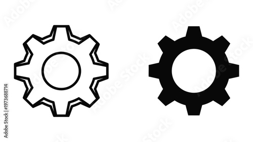 Comparison of two differently styled gear icons with contrasting fill designs