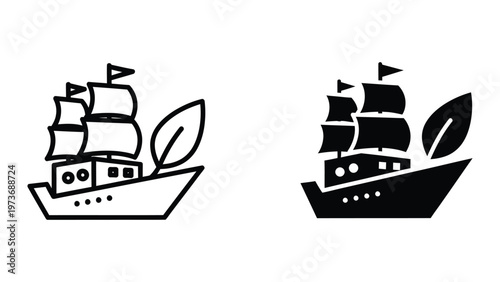 Contrast between a simple and a detailed black and white pirate ship illustration