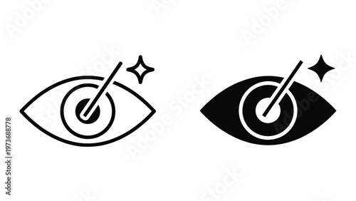 Eyes with magnifying glass and sparkle symbols representing vision enhancement or special sight