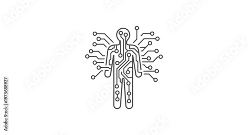 human technology artificial intelligence and circuit board design depicting digital transformation and a smart human future