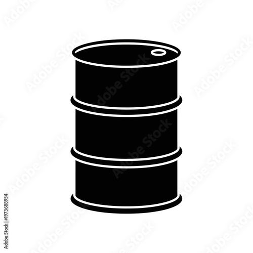 isolated black oil barrel or industrial drum icon on a white background representing crude oil storage logistics and energy concepts.
