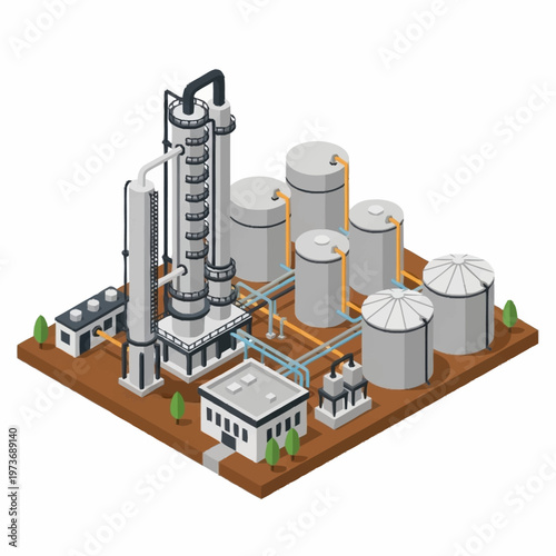 Quadro su tela Industrial Chemical Plant with Distillation Tower and Storage Tanks