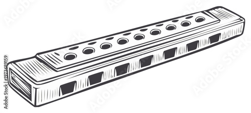 Black and White Illustration of a Harmonica